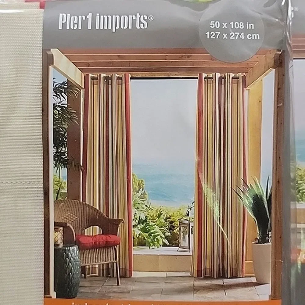 Pier 1 Imports NWT 2X Bright Sun Stripe Curtains Grommet Set 50 X 108 in